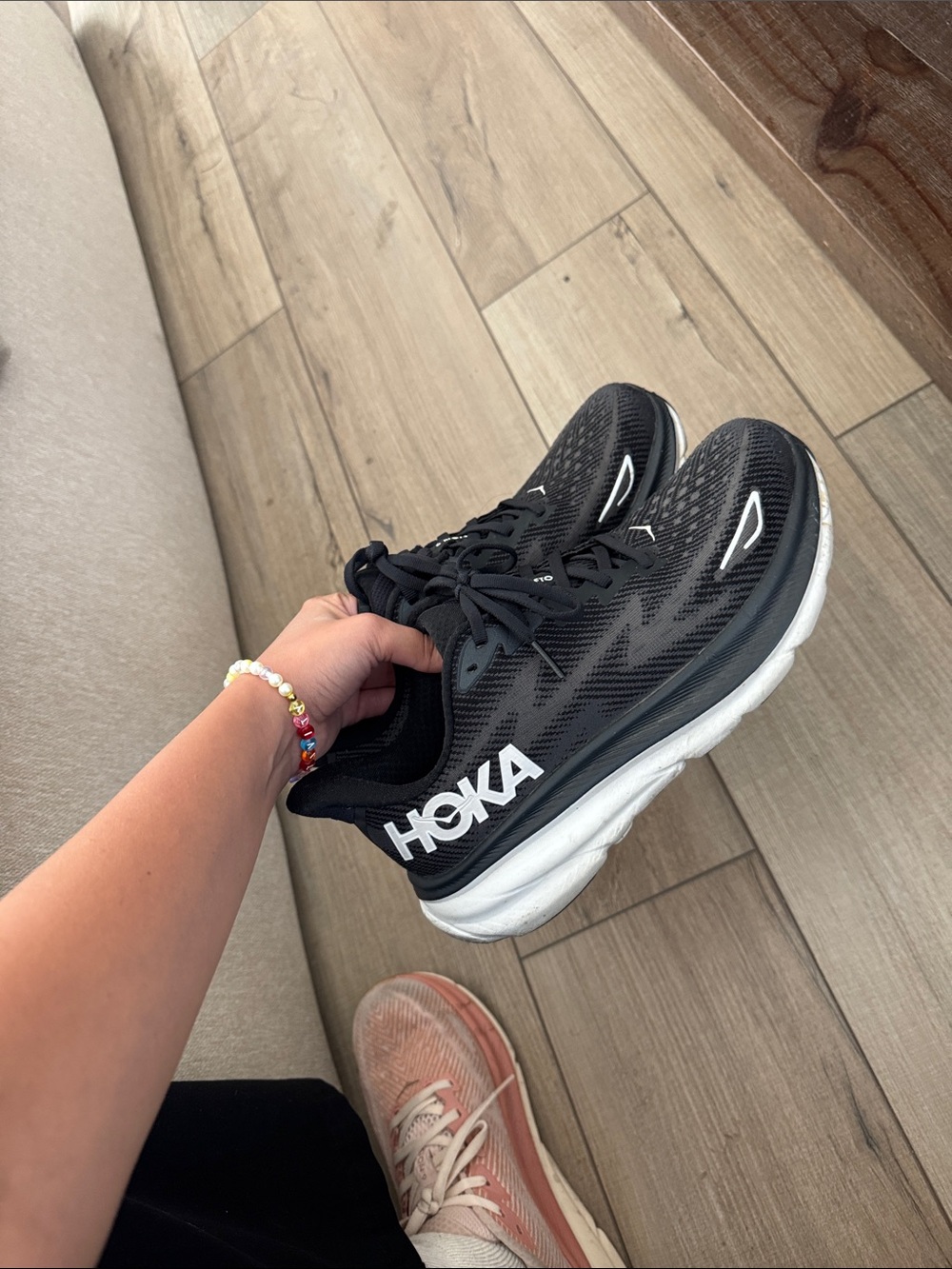 Hoka Black and White Running Shoe